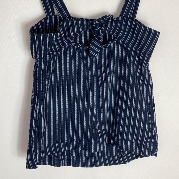 J. Crew Point Sur Freddie navy blue pinstriped back bow linen blend top sz 0 NWT - Picture 5 of 8